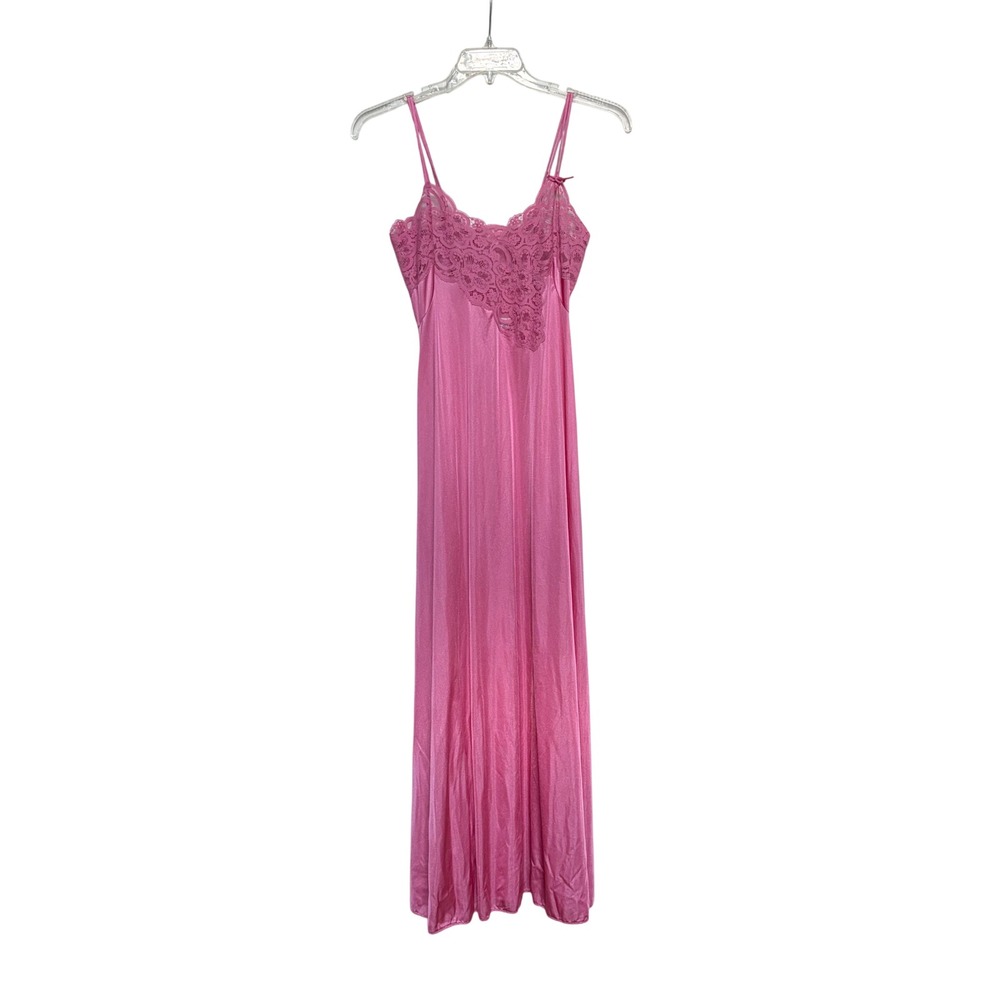 VTG 70s Lily of France Pink Lace Nightgown Slip Dress Maxi Union Made Small